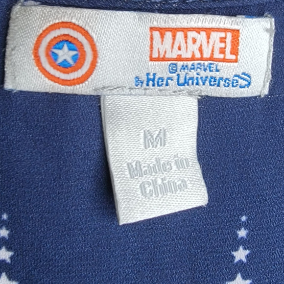 Marvel by Her Universe Captain America Semi-Sheer Tie Front Blouse Blue Size M - Picture 4 of 8